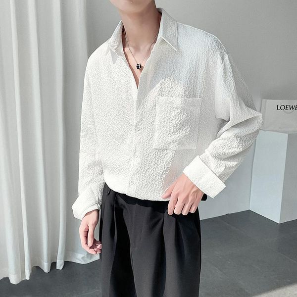 men's casual shirts pleated shirt fashion business society mens dress korean loose men black white long-sleeved, White;black
men's casual shirts pleated shirt fashion business society mens dress korean loose men black white long-sleeved, White;black