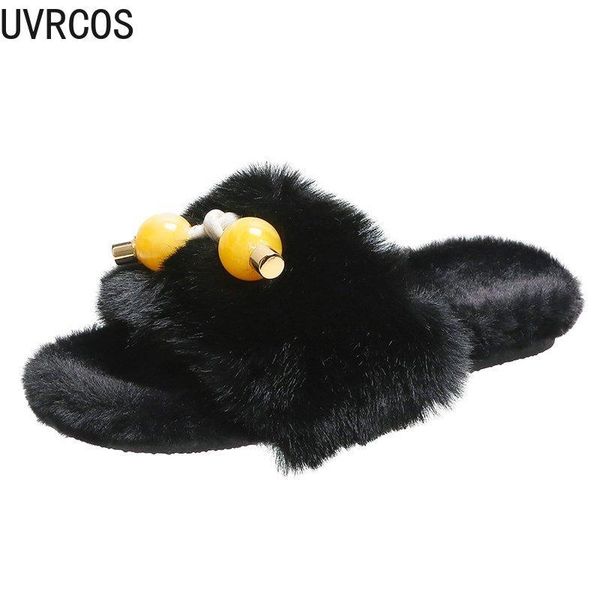 furry winter open-toed women's slippers casual solid color simple fashion home warmth upper ornaments decorative shoes, Black
furry winter open-toed women's slippers casual solid color simple fashion home warmth upper ornaments decorative shoes, Black