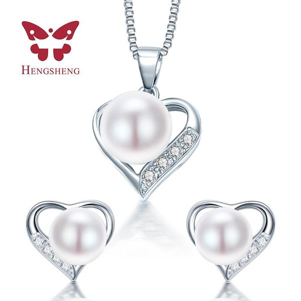 earrings & necklace hengsheng love heart romantic fashion necklaces earring jewelry sets for women, freshwater pearl wedding set, Silver