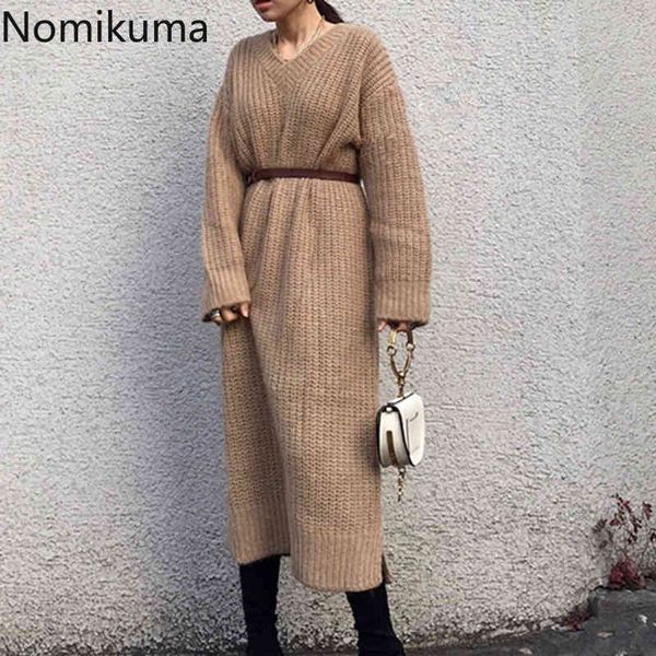 nomikuma autumn winter korean oversized women sweater dress long sleeve v-neck loose waist knitted dresses vestidos 6b977 210427, Black;gray
nomikuma autumn winter korean oversized women sweater dress long sleeve v-neck loose waist knitted dresses vestidos 6b977 210427, Black;gray