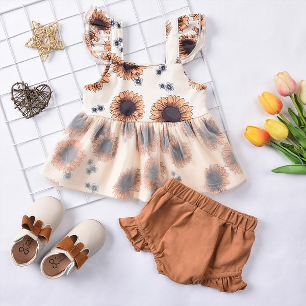 40 children clothes girl baby flying sleeve sunflower print skirt shorts suit summer for babies, White
40 children clothes girl baby flying sleeve sunflower print skirt shorts suit summer for babies, White