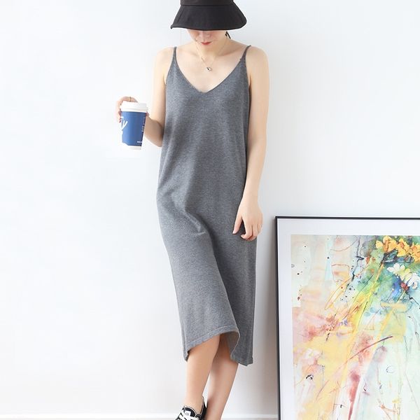 women's early autumn oversized v neck sling knitted suspender wool blend base all match wear chic dress fashion 210520, Black;gray 
women's early autumn oversized v neck sling knitted suspender wool blend base all match wear chic dress fashion 210520, Black;gray
