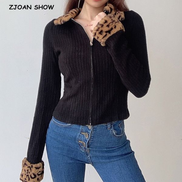 women's knits & tees vintage faux fur leopard lapel rib knitting cardigan women long sleeve zipper crop sweater short slim jumper, White
women's knits & tees vintage faux fur leopard lapel rib knitting cardigan women long sleeve zipper crop sweater short slim jumper, White