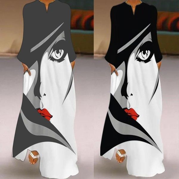 fashion long sleeve print white womens dress black grey a line casual dresses, Black;gray
fashion long sleeve print white womens dress black grey a line casual dresses, Black;gray