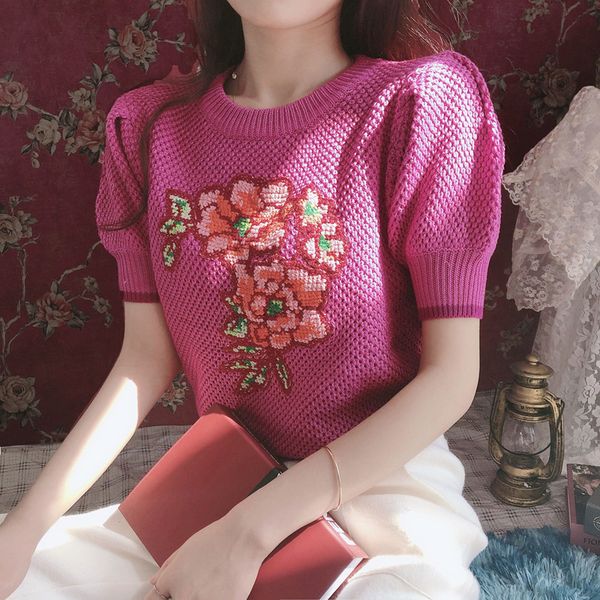 sweaters summer new o-neck puff sleeve knitted shirt women fashion hollow out embroidery floral pullover rose cropped, White;black
sweaters summer new o-neck puff sleeve knitted shirt women fashion hollow out embroidery floral pullover rose cropped, White;black