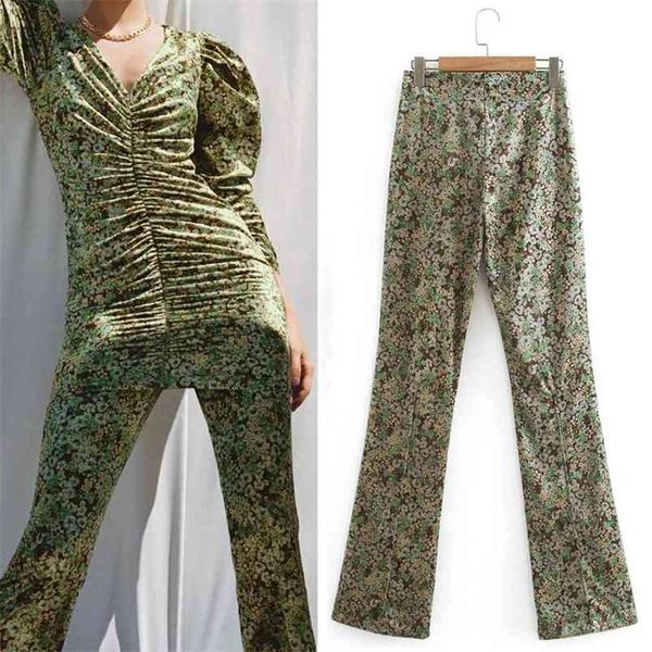 green floral printed velvet flared pants women autumn vintage side zip high waist ladies fashion elegant trousers 210519, Black;white
green floral printed velvet flared pants women autumn vintage side zip high waist ladies fashion elegant trousers 210519, Black;white