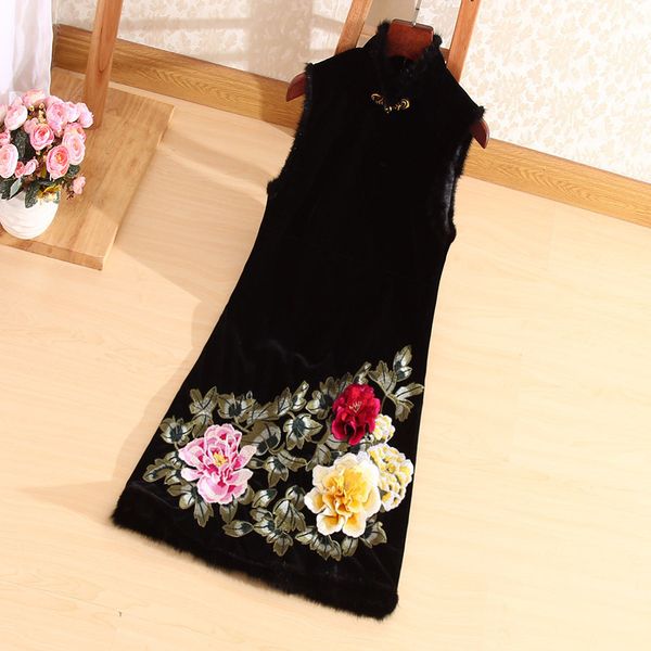 dress autumn winter retro women sleeveless 3d flowers vintage embroidery peony chinese style elegant lady loose velvet dress 3xl, Black;gray
dress autumn winter retro women sleeveless 3d flowers vintage embroidery peony chinese style elegant lady loose velvet dress 3xl, Black;gray