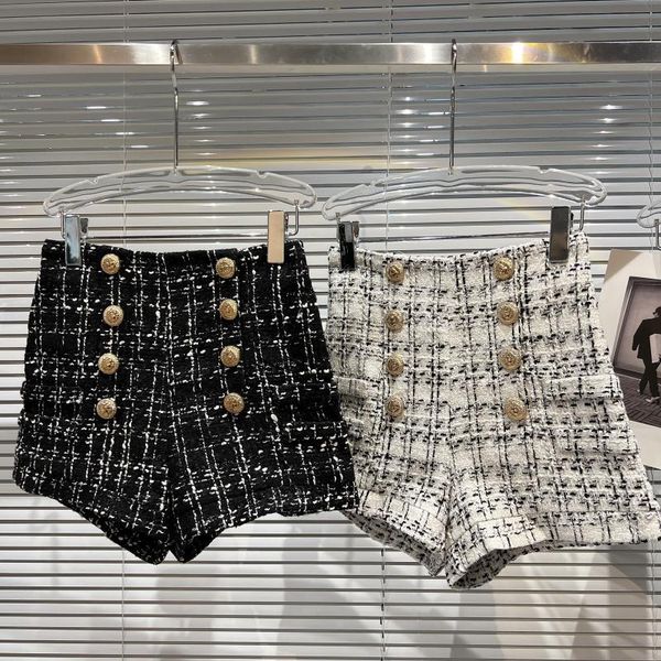 women's shorts high street est 2021 fall winter designer fashion lion buttons double breasted plaid tweed, White;black
women's shorts high street est 2021 fall winter designer fashion lion buttons double breasted plaid tweed, White;black