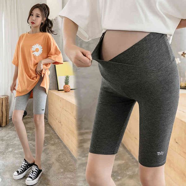 maternity bottoms 624# summer thin maternity bottoming legging across v belly half pants clothes for pregnant women pregnancy underpants, White