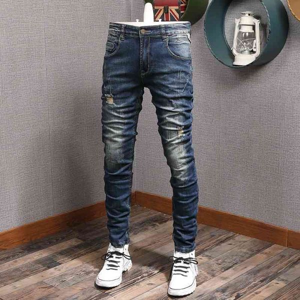 men's jeans italian style fashion men elastic slim fit retro blue ripped denim pants hombre vintage designer spliced hip hop trous
men's jeans italian style fashion men elastic slim fit retro blue ripped denim pants hombre vintage designer spliced hip hop trous