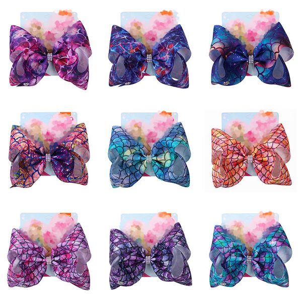 

104colors baby girls bow hair clips mermaid clover flamingo print hair accessories barrettes kids 8 inch headdress hair bows with clip c6580, Slivery;white