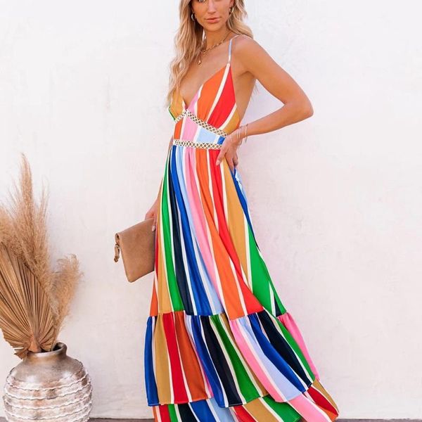 casual dresses deep v neck backless striped maxi women dress summer party rainbow spaghetti strap long for 2021 robe femme, Black;gray
casual dresses deep v neck backless striped maxi women dress summer party rainbow spaghetti strap long for 2021 robe femme, Black;gray