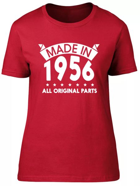 Made in 1956, All Original Parts Birthday Womens Ladies Short Sleeve T-Shirt, White;black
Made in 1956, All Original Parts Birthday Womens Ladies Short Sleeve T-Shirt, White;black