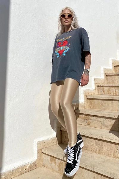 women's leggings beige high waist minimizing shiny disco tights 3511462, Black
women's leggings beige high waist minimizing shiny disco tights 3511462, Black