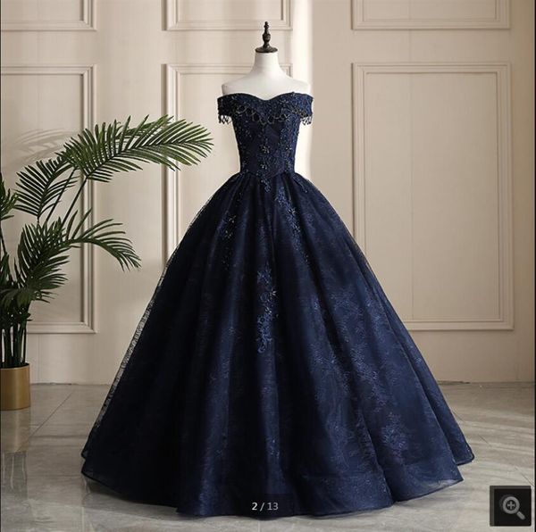 robe de soiree 2021 vintage navy blue lace ball gown prom dresses beaded crystals appliques princess puffy corset party gowns off shoulder e, Black
robe de soiree 2021 vintage navy blue lace ball gown prom dresses beaded crystals appliques princess puffy corset party gowns off shoulder e, Black