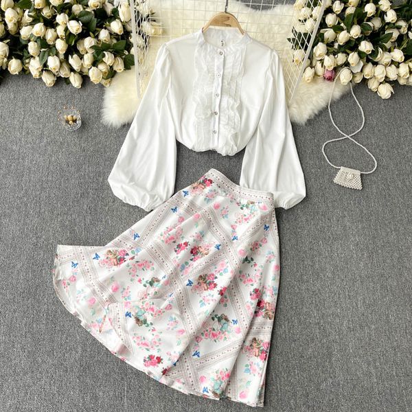 two piece dress 2021 fashion women's round neck long sleeve single breasted elegant shirts + high waist printed skirts two-piece s, White
two piece dress 2021 fashion women's round neck long sleeve single breasted elegant shirts + high waist printed skirts two-piece s, White