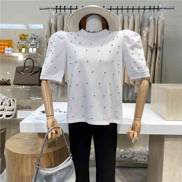original niche design round collar heavy nail bubble industry t-shirt sleeve 2021 top, White
original niche design round collar heavy nail bubble industry t-shirt sleeve 2021 top, White