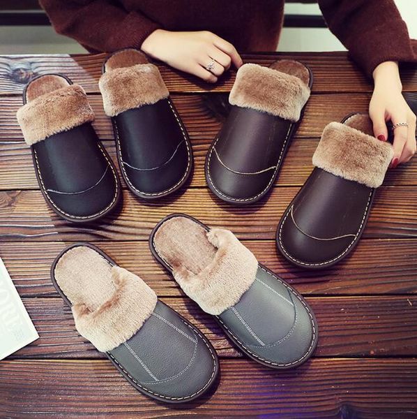 warm autumn and winter men women home skid slippers leather cowhide thick cotton couple models, Black
warm autumn and winter men women home skid slippers leather cowhide thick cotton couple models, Black