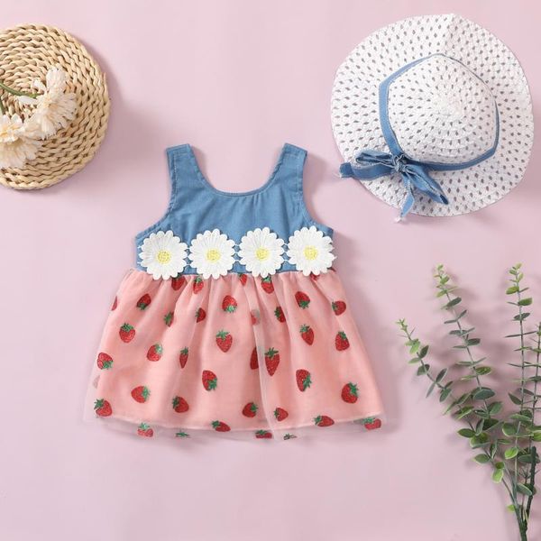 girl's dresses small fresh baby dress toddler girls sleeveless denim stitching strawberry flower mesh dress+straw hat sweet princess, Red;yellow
girl's dresses small fresh baby dress toddler girls sleeveless denim stitching strawberry flower mesh dress+straw hat sweet princess, Red;yellow