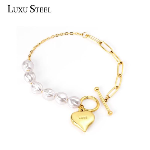 link, chain luxusteel 2021 love heart imitation pearl bracelet mujer pulsera women stainless steel gold color fashion bracelets accessories, Black
link, chain luxusteel 2021 love heart imitation pearl bracelet mujer pulsera women stainless steel gold color fashion bracelets accessories, Black
