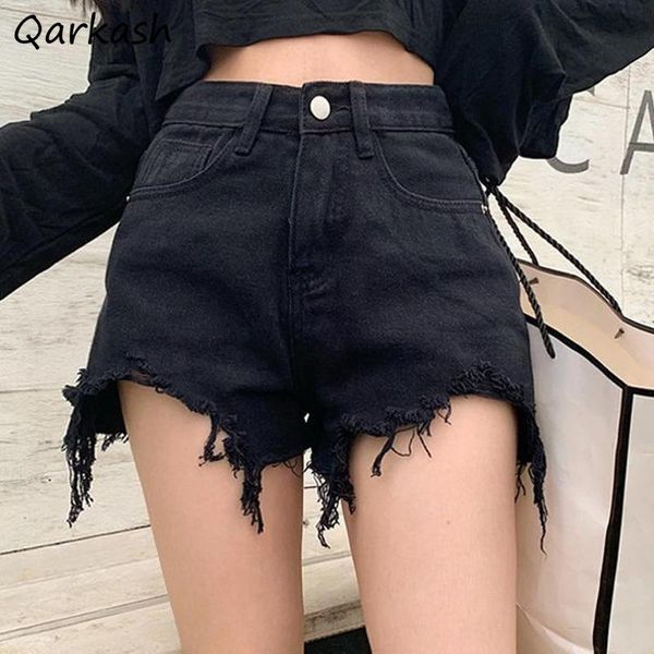 women's shorts women black tassel design college high waist fashion summer solid ulzzang pockets streetwear daily denim teens, White;black 
women's shorts women black tassel design college high waist fashion summer solid ulzzang pockets streetwear daily denim teens, White;black