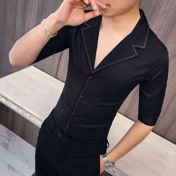 men's polos solid color seven-quarter sleeve shirt man kemeja pria camisa masculina suit collar casual style half mens hombre vfau, White;black
men's polos solid color seven-quarter sleeve shirt man kemeja pria camisa masculina suit collar casual style half mens hombre vfau, White;black