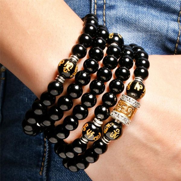 style 8mm natural black obsidian beads 108 mala buddhist golden barrel charm men and women prayer strand bracelet wholesale beaded, strands
style 8mm natural black obsidian beads 108 mala buddhist golden barrel charm men and women prayer strand bracelet wholesale beaded, strands