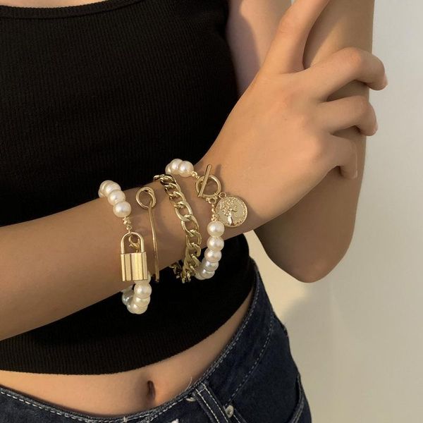 link, chain punk gothic imitation pearl lock bracelets female geometric charm bracelet bangles for women 2021 fashion gold coin jewelry gift, Black
link, chain punk gothic imitation pearl lock bracelets female geometric charm bracelet bangles for women 2021 fashion gold coin jewelry gift, Black