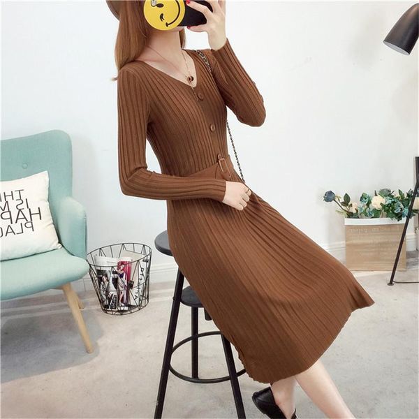 casual dresses autumn winter women knitted dress v neck long sleeve buttons sweater female elegant slim sashes vestidos 1478, Black;gray
casual dresses autumn winter women knitted dress v neck long sleeve buttons sweater female elegant slim sashes vestidos 1478, Black;gray
