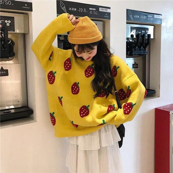 for women fashion strawberry womens sweater print sweet o neck jumpers kawaii korean style clothes lazy oaf, White;black
for women fashion strawberry womens sweater print sweet o neck jumpers kawaii korean style clothes lazy oaf, White;black