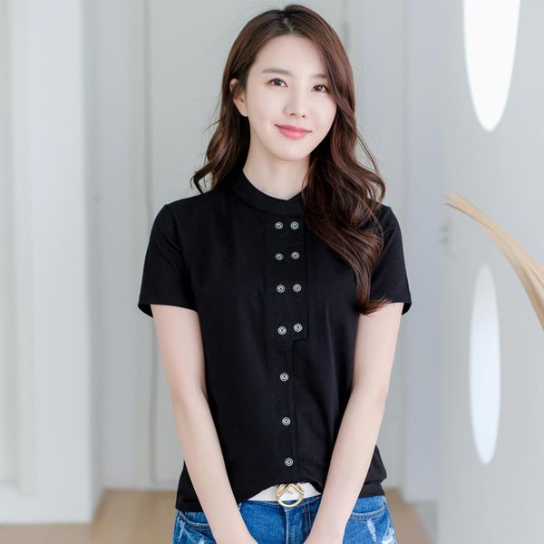 women's t-shirt 2021 double-breasted half a turtleneck shirt ed cardigan short sleeve lady cotton t-shirts, White
women's t-shirt 2021 double-breasted half a turtleneck shirt ed cardigan short sleeve lady cotton t-shirts, White