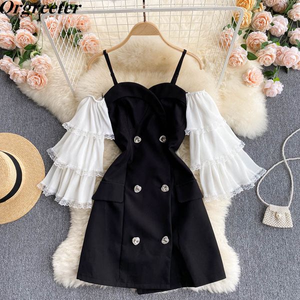 folded ruffled flared sleeves strapless stitching mini dress women summer chic crystal double-breasted slim bodycon 210525, Black;gray
folded ruffled flared sleeves strapless stitching mini dress women summer chic crystal double-breasted slim bodycon 210525, Black;gray