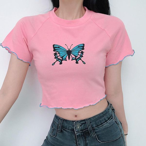 women's t-shirt 2021 spring street style sweet butterfly printing short women o-neck sleeve navel exposed for, White
women's t-shirt 2021 spring street style sweet butterfly printing short women o-neck sleeve navel exposed for, White