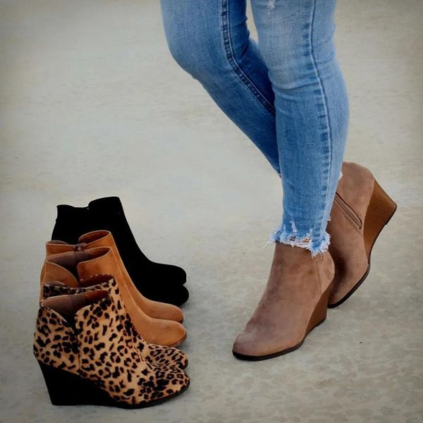 women vintage suede leather elegant ladies boots fashion wedges zipper solid color short booties round toe shoes, Black
women vintage suede leather elegant ladies boots fashion wedges zipper solid color short booties round toe shoes, Black