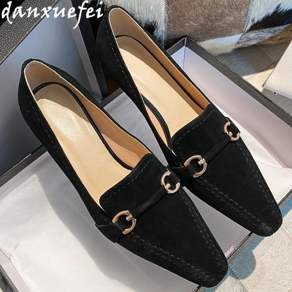 dress shoes women's natural suede leather kitten heel pointed toe slip-on pumps lowheel comfortable metal buckle elegant ladies, Black
dress shoes women's natural suede leather kitten heel pointed toe slip-on pumps lowheel comfortable metal buckle elegant ladies, Black