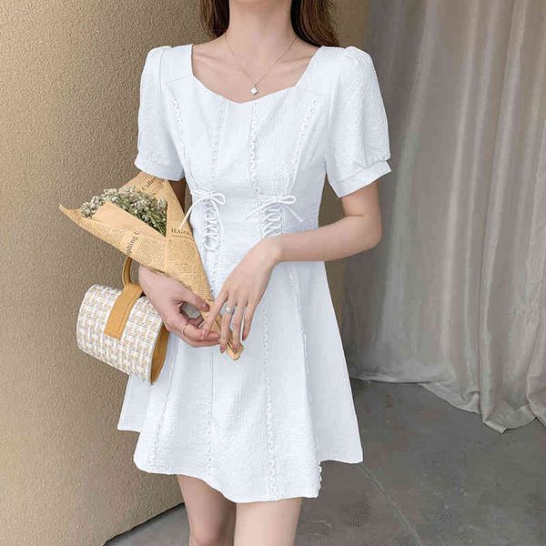 women dresses summer french sweet temperament female retro cross lace up white casual dress vestidos 210518, Black;gray
women dresses summer french sweet temperament female retro cross lace up white casual dress vestidos 210518, Black;gray