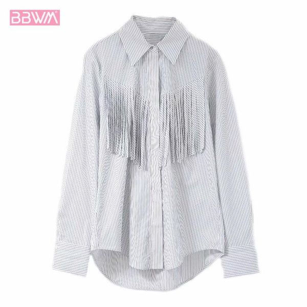 women's blouses & shirts vintage casual striped long sleeve lapel fringe shirt 2021 short before harajuku female chic top, White
women's blouses & shirts vintage casual striped long sleeve lapel fringe shirt 2021 short before harajuku female chic top, White