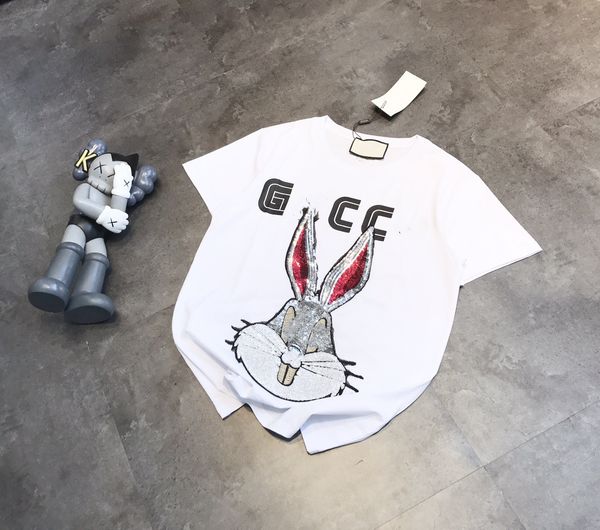 21 chao bugs bunny embroidered sequin short sleeve t-shirt for men and women casual loose, White
21 chao bugs bunny embroidered sequin short sleeve t-shirt for men and women casual loose, White