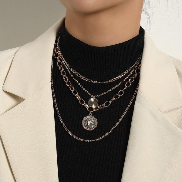 chains punk exaggerated multilayer thick round coin pendant necklaces women vintage geometric sweater necklace jewelry, Silver
chains punk exaggerated multilayer thick round coin pendant necklaces women vintage geometric sweater necklace jewelry, Silver