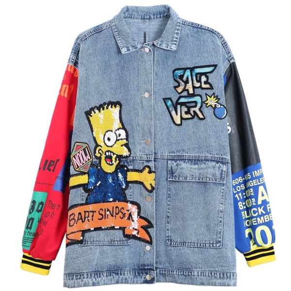 women's jackets vefadisa women cartoom denim coat 2021 spring est sequins spliced loose jacket streetwear blue zxf003, Black;brown
women's jackets vefadisa women cartoom denim coat 2021 spring est sequins spliced loose jacket streetwear blue zxf003, Black;brown