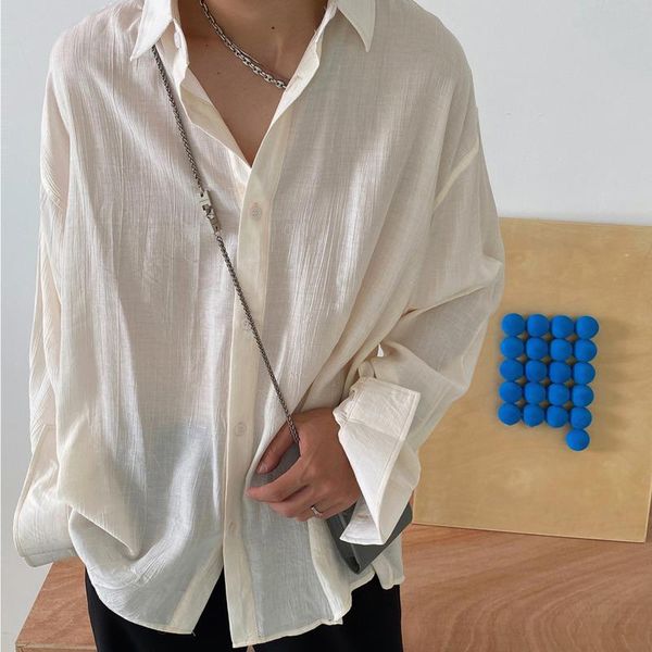 men's casual shirts korean style thin long sleeve 2021 autumn solid color loose hanging wrinkled oversize lapel, White;black
men's casual shirts korean style thin long sleeve 2021 autumn solid color loose hanging wrinkled oversize lapel, White;black