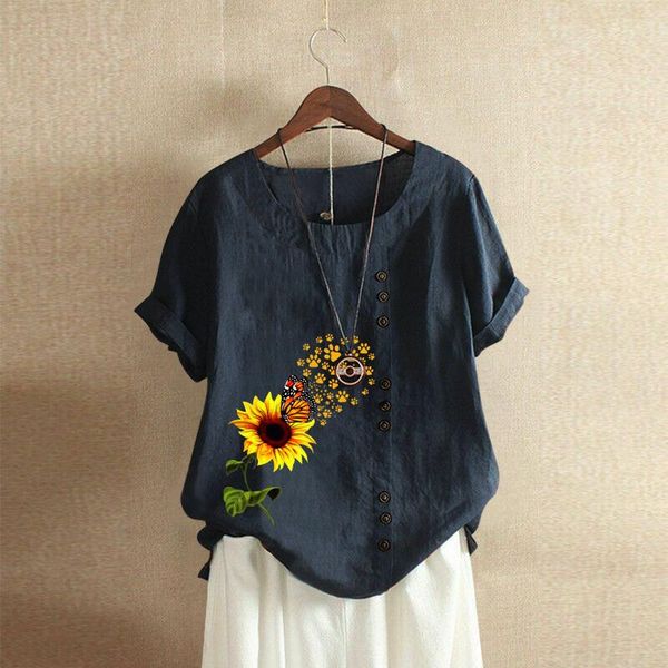 women's blouses & shirts summer round neck short sleeve tee shirt casual cotton linen graphic leisure loose sunflower prined blouse, White
women's blouses & shirts summer round neck short sleeve tee shirt casual cotton linen graphic leisure loose sunflower prined blouse, White