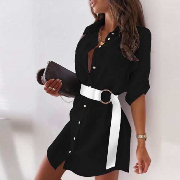 casual dresses summer women shirt dress black long sleeve turn down collar slim with belt fashion party mini vestidos 2021, Black;gray
casual dresses summer women shirt dress black long sleeve turn down collar slim with belt fashion party mini vestidos 2021, Black;gray