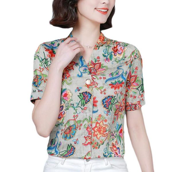 women's blouses & shirts fashion print women summer v-neck short sleeve korean blouse casual plus size camisas mujer, White
women's blouses & shirts fashion print women summer v-neck short sleeve korean blouse casual plus size camisas mujer, White