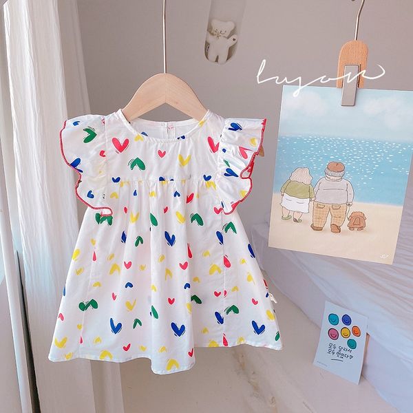 children girls dress 2021 summer kids baby fly sleeve heart pattern a-line princess dresses vestidoes cotton clothes 0-6years, Red;yellow
children girls dress 2021 summer kids baby fly sleeve heart pattern a-line princess dresses vestidoes cotton clothes 0-6years, Red;yellow