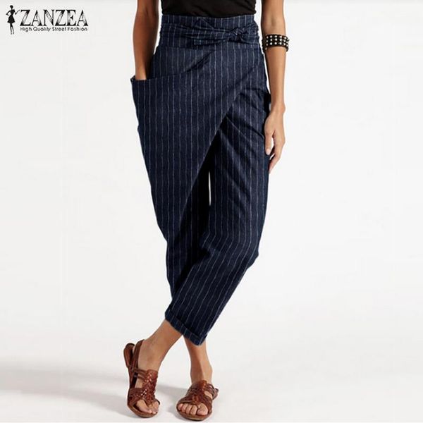 women's pants & capris zanzea elegant women striped summer high waist trousers turnip casual lace up harem female asymmetrical pantalon, Black;white
women's pants & capris zanzea elegant women striped summer high waist trousers turnip casual lace up harem female asymmetrical pantalon, Black;white
