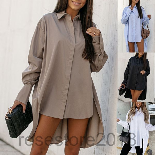 blouses solid color and lapel long sleeve loose irregular hem 2021 spring casual clothing, White
blouses solid color and lapel long sleeve loose irregular hem 2021 spring casual clothing, White