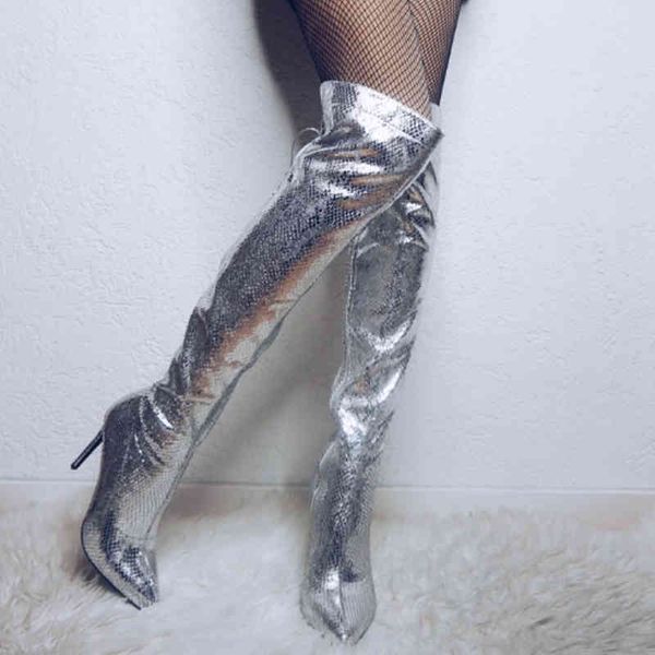 boots women pointed toe metallic sier over the knee thin high slim heel side zip glitter fashion long boots, Black
boots women pointed toe metallic sier over the knee thin high slim heel side zip glitter fashion long boots, Black