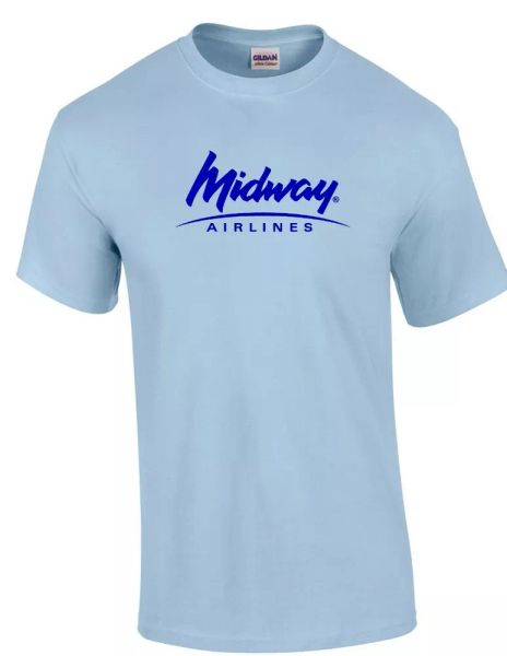 midway airlines blue logo us aviation airline light blue cotton t-shirt, White;black
midway airlines blue logo us aviation airline light blue cotton t-shirt, White;black