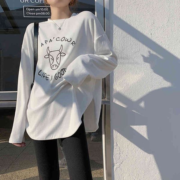 han edition long-sleeved t-shirt come spring a feminine hem design sensation hired joker coat, White
han edition long-sleeved t-shirt come spring a feminine hem design sensation hired joker coat, White